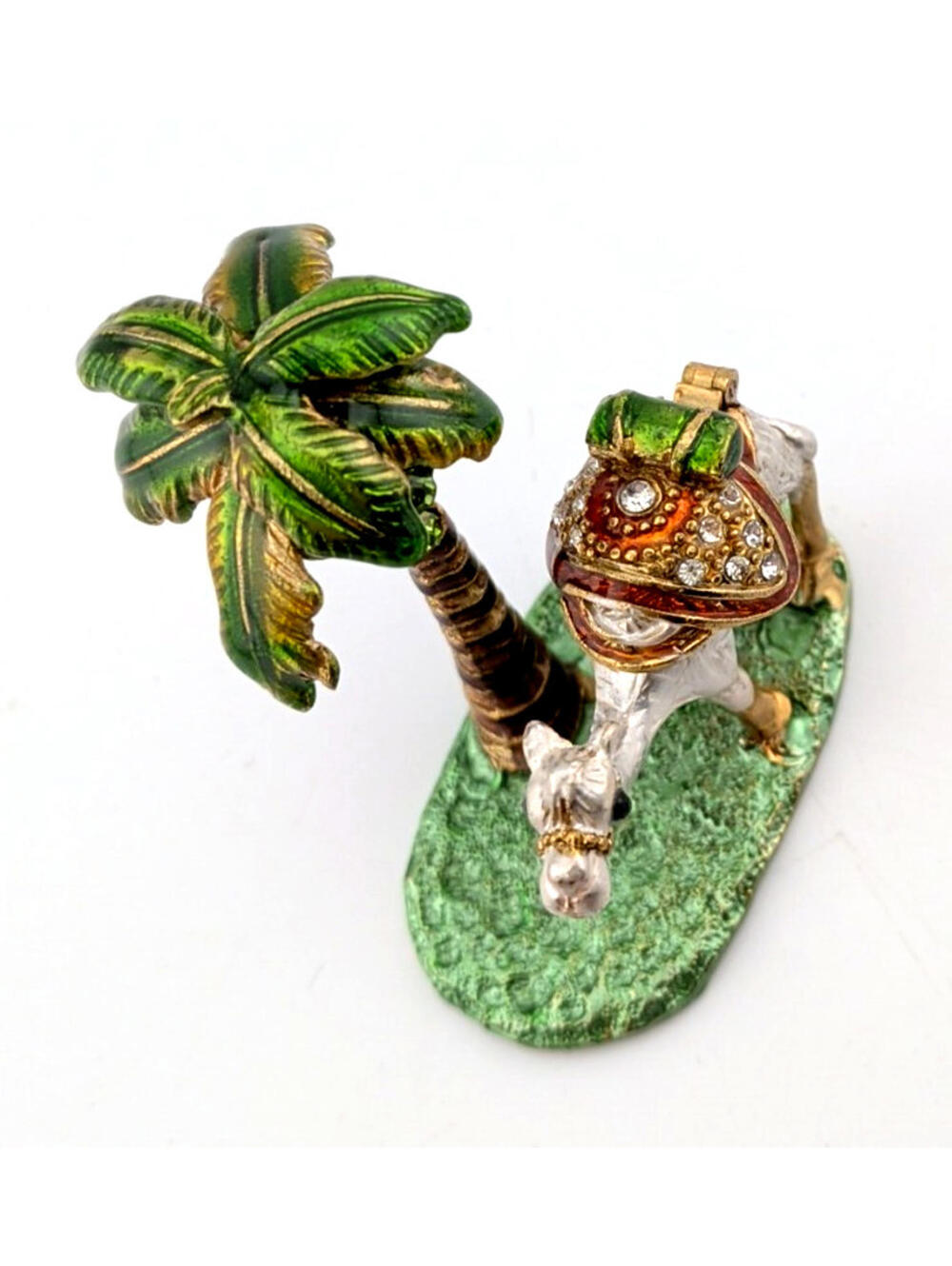VTG Jeweled Enamel Camel/Palm Tree Desert TRINKET/PILL BOX Hinged Cloisonn-Style - Picture 8 of 11